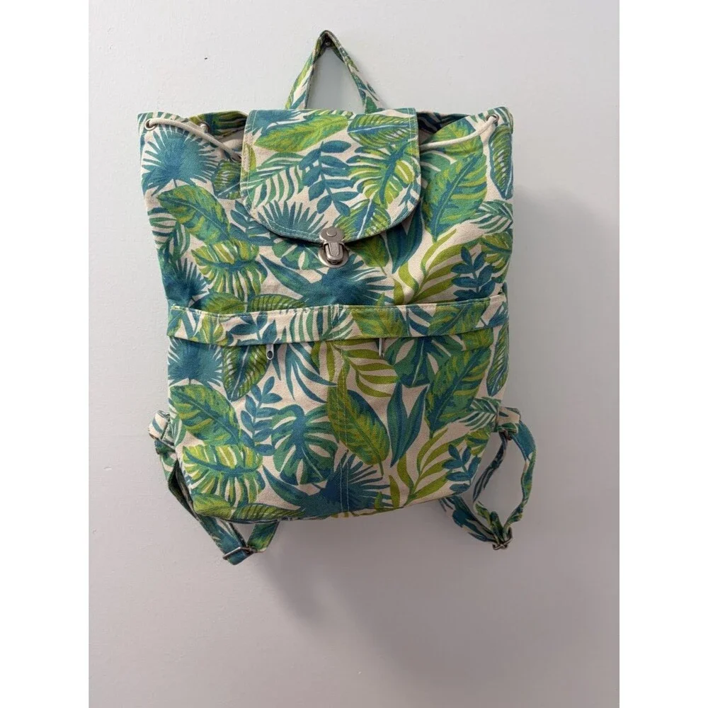 Baggu Drawstring Backpack Women's Medium botanical Canvas Cotton Bag Recycled